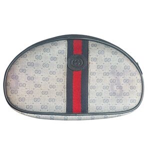 Gucci Vintage 70's Gucci Monogram GG Blue Coated Canvas Cosmetic Pouch